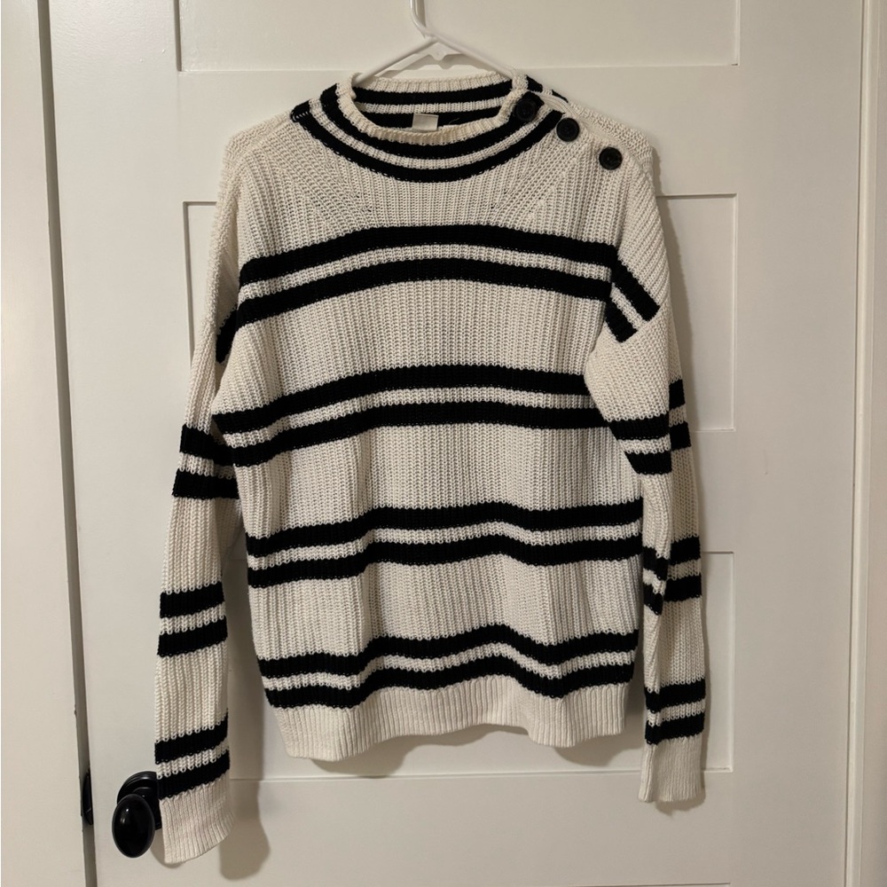 GAP Cream and Black Striped Crew Neck Sweater